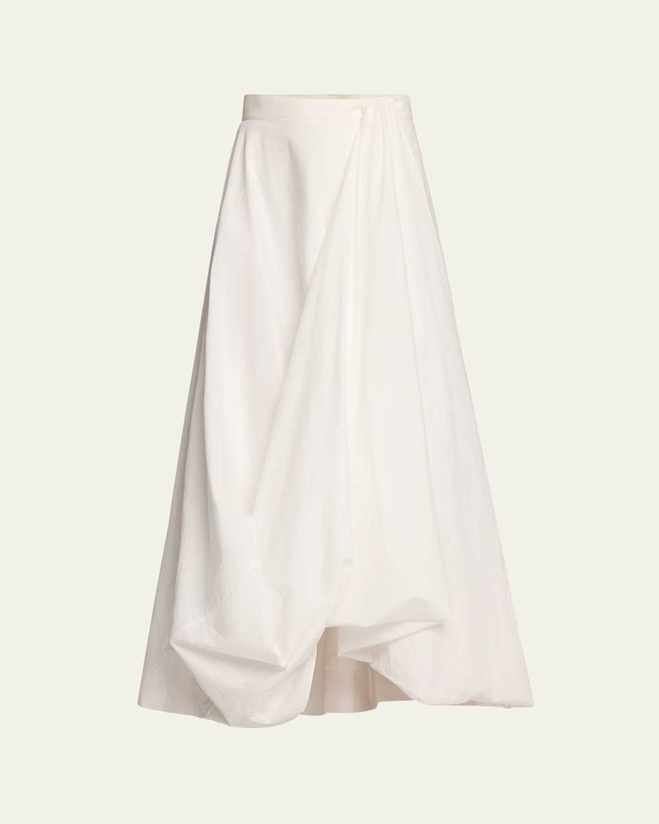 Long Bubble Hem Cotton Poplin Skirt